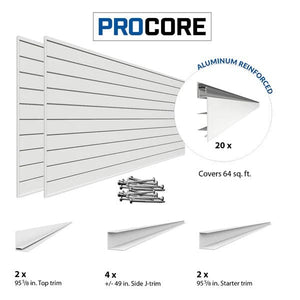 Proslat 8 ft. x 4 ft. PROCORE PVC Slatwall White – 4 Pack 128 sq ft 87742K