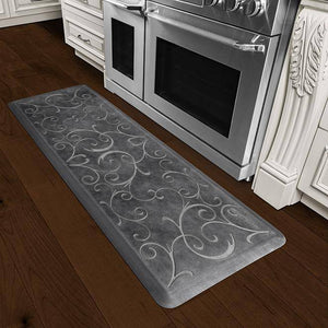 WellnessMats Bella Estates Shades of Silver 6'X2'X3/4" A recyclable kitchen rug. Anti-microbial floor mat that gives comfort to your feet.