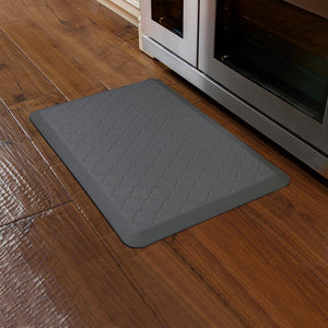 WellnessMats Trellis Motif Mat 3' X 2' X 3/4" MT32WMRGRY, Gray. A recyclable kitchen rug. Anti-microbial floor mat that gives comfort to your feet.