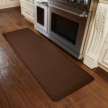 Load image into Gallery viewer, WellnessMats Trellis Motif Mat 6&#39; X 2&#39; X 3/4&quot; MT62WMRBRN, Brown. A floor mat that has smooth surface. An ergo mat that gives comfort and relaxation while working in the kitchen or in any part of the house.
