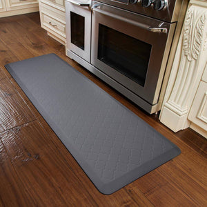 WellnessMats Trellis Motif Mat 6' X 2' X 3/4" MT62WMRGRY, Gray. A recyclable kitchen rug. Anti-microbial floor mat that gives comfort to your feet.