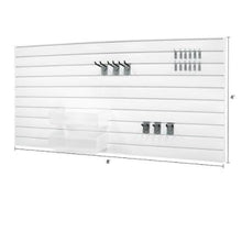 Load image into Gallery viewer, Proslat Garage Storage PVC Slatwall Gardener Bundle - White 33001k Easily accessible garage slatwall for the busy lives of sports fanatics. Proslatwall is built strong that can hold up to 75 lb per sq. ft.