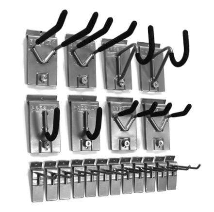 Proslat Hook Kit – 20 piece 11004 Easily accessible garage slatwall for the busy lives of sports fanatics. Proslatwall is built strong that can hold up to 75 lb per sq. ft.