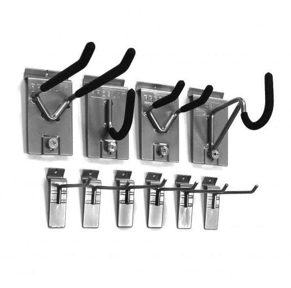 Proslat Mini Hook Kit – 10 piece 11008 Easily accessible garage slatwall for the busy lives of sports fanatics. Proslatwall is built strong that can hold up to 75 lb per sq. ft.
