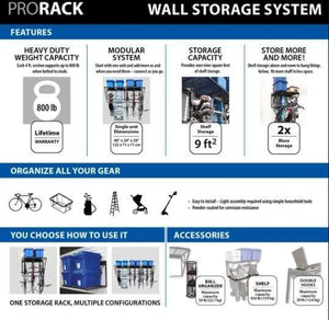 Proslat ProRack & Slatwall Ball Organizer 63023 Easily accessible garage slatwall for the busy lives of sports fanatics. Proslatwall is built strong that can hold up to 75 lb per sq. ft.