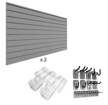 Load image into Gallery viewer, Ultimate Bundle - Light Gray 33709k Easily accessible garage slatwall for the busy lives of sports fanatics. Proslatwall is built strong that can hold up to 75 lb per sq. ft.
