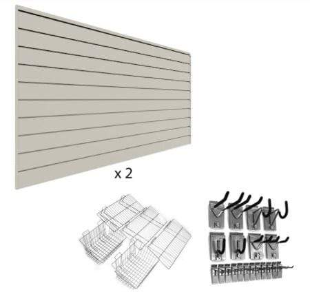 Ultimate Bundle - Sandstone 33909K Easily accessible garage slatwall for the busy lives of sports fanatics. Proslatwall is built strong that can hold up to 75 lb per sq. ft.