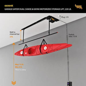 Proslat Garage Gator Dual Canoe & Kayak 220 lb Lift kit 66064K Garage gator garage storage lift can easily store up to 220 lb of your large items.